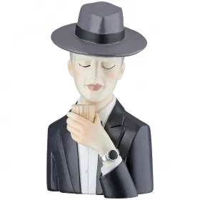 Gilde figure man gentleman with whisky glass poly, grey black, H 19 cm male head