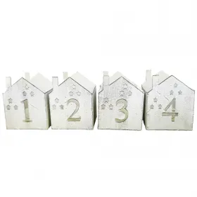 Advent Iron Tealight Holder House with Numbers 1-4 White, Set of 4 8x8xH 10 cm