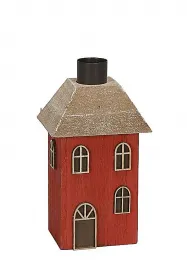 Candle holder house with window and door H 15 cm red brown
