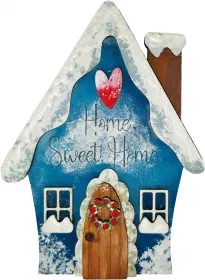 candlering figure winter house, Christmas house, blue-grey, Home Sweet Home, h 10 cm