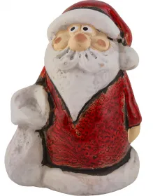Cute Santa Claus with sack, red and white, H 11 cm, stoneware
