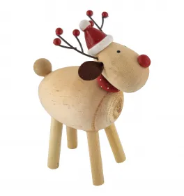 Wooden reindeer with Santa hat 11x7.5xH14cm natural red Christmas decoration