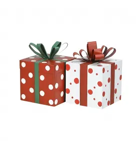 Large gift with ribbon red white, h 25 cm, Christmas decoration, in two color variations