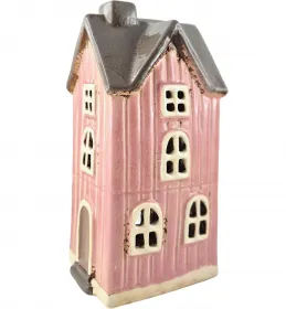 Det Gamle Apotek schmales Keramikhaus für ein Teelicht helles rosa H 17 cm