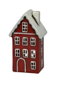 Steinzeug Haus rot weiß H 20,5 cm Weihnachtsdekoration