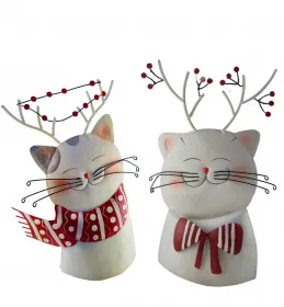 Große Eisen Weihnachts - Katze weiß H 37,5 oder 40 cm, 2 Modelle
