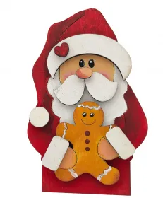 Holz Weihnachtsmann mit Zipfelmütze Herz Lebkuchenmann rot handbemalt, h 11 cm