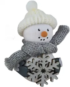 Kranzfigur Schneemann Glitzerschneeflocke Strickmütze weiß grau H 9 cm