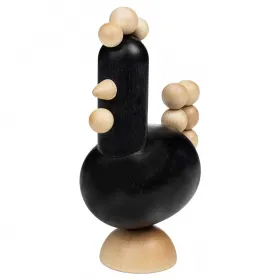 Aarikka Holz Hahn Cockerel Skulptur schwarz natur H 13,5 cm, finnische Osterdeko