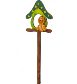 Vogelhaus mit lustigem Vogel grün braun H 10,5 cm Kranzfigur