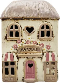 Windlicht Keramikhaus Antikladen creme Blumen H 20 cm