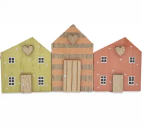 Set 3 Holz Holz Häuser rosé gelbgrün h 8 -9,5 cm Dekoration Geschenkidee