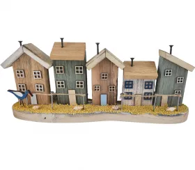 Maritime Häuser-Reihe mit 5 Holzhäuschen Vogel 36x7xH15cm blau-weiss natur