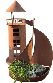 Großer Eisen Leuchtturm rost H 62 cm maritime Garten Dekoration Deko Teich Sommer Dekoration