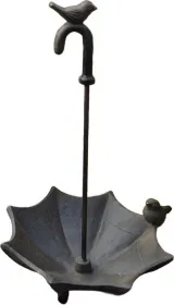 Nostalgische Vogeltränke Regenschirm mit 2 Vögeln dunkelbraun H 30 cm Garten Dekoration