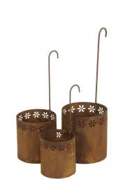 3er Set Rost Pflanztöpfe mit Henkel Garten Deko h 12/16/25 cm