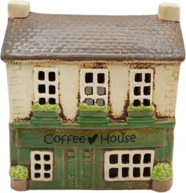 Det Gamle Apotek Keramikhaus Kaffeehaus grün beige H 15,5 cm