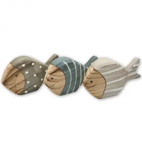3er Set große Holz Fische blau weiß 15x4xH8,5cm maritime Dekoration Meer feeling