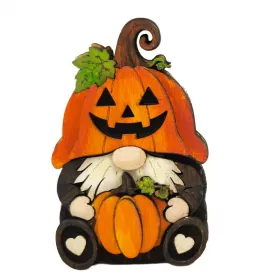 Kranzfigur Herbstwichtel mit Kürbis Kürbishut mit Gesicht Herbstblatt h 8,5 cm handbemalt