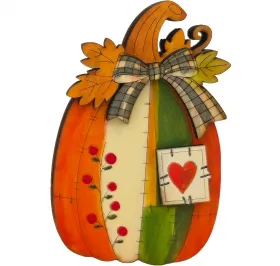 Kranzfigur Patchwork Kürbis Schleife mit Blättern Herbstfarben h 9 cm Herbst Deko