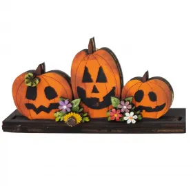 Kranzfigur Halloween spooky Kürbisse mit Gesichtern Blumen h 5 cm orange