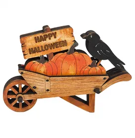 Kranzfigur Handkarre Kürbisse, Rabe Holzschild h 7 cm Herbst Dekoration braun orange schwarz