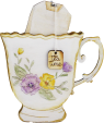 Holz Gutscheinhalter Teetasse mit Teebeutel hoch, Blumenmuster, Goldrand, h 10,5 cm, handbemalt Holz Gutscheinhalter Teetasse mit Teebeutel hoch, Blumenmuster, Goldrand, h 10,5 cm, handbemalt